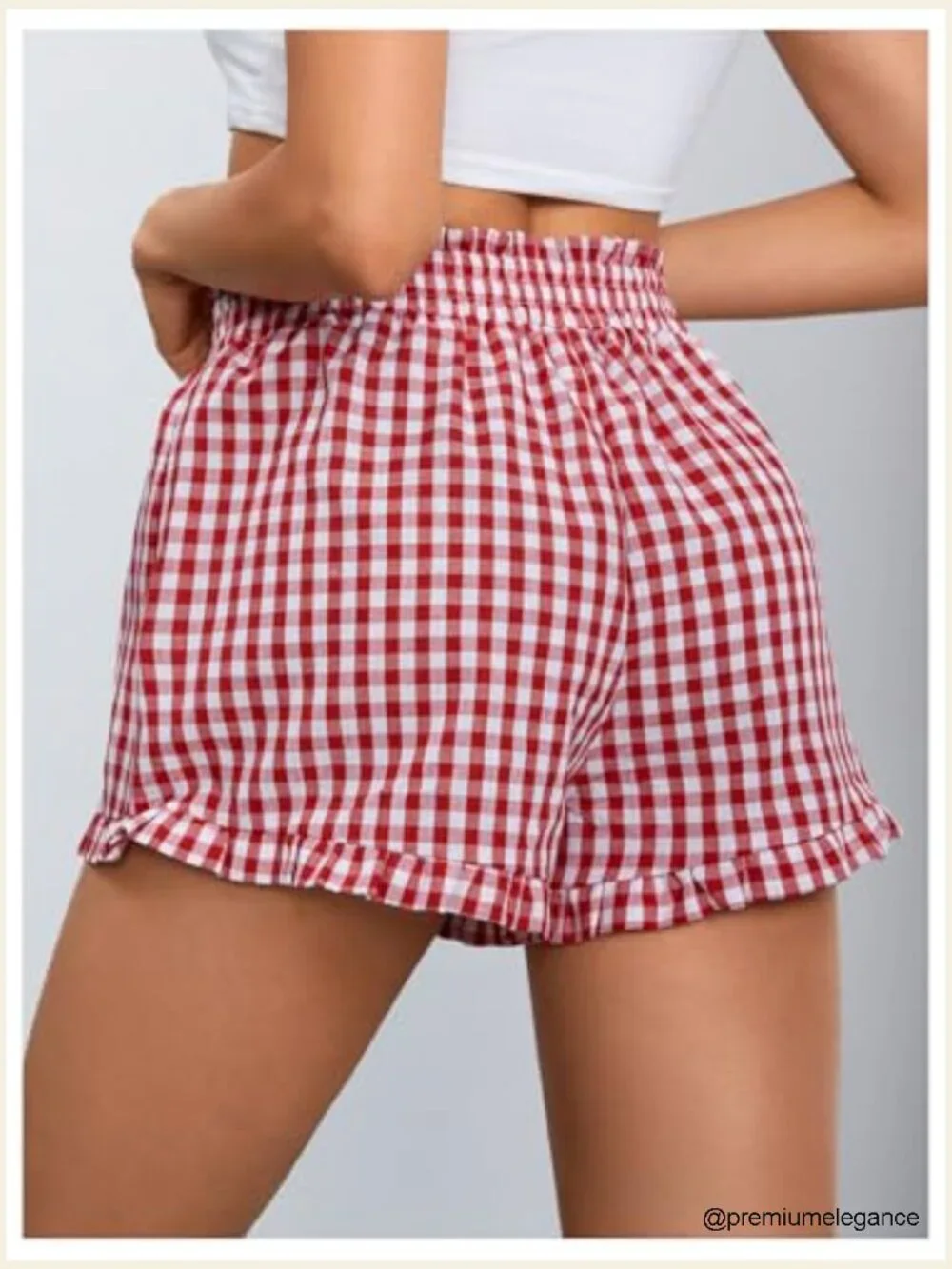Gingham Ruffle Lounge Shorts Elastic High Waist Pajama Boxer Shorts